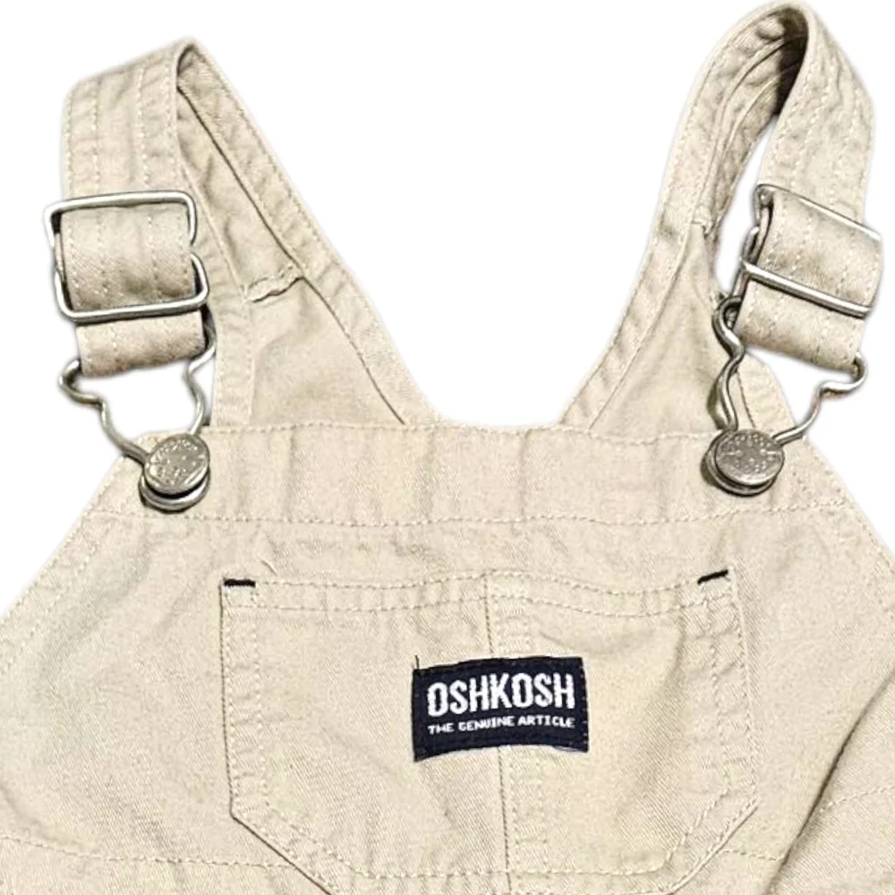 Vtg y2k OshKosh B’gosh Beige Overalls 12M Baby Boy OKB Patch Utility 100% Cotton